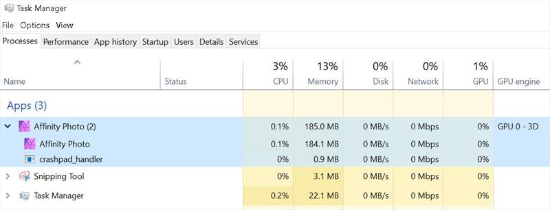 Affinity - Utiliz RAM idle