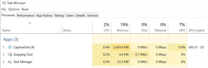 Lucru CO 20 Pro - RAM Utilizare